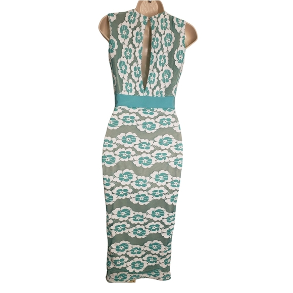 VA Va Voom Teal Mesh & Lace Nude Swmi Sheer Bodycon Dress Size Small - Picture 2 of 13